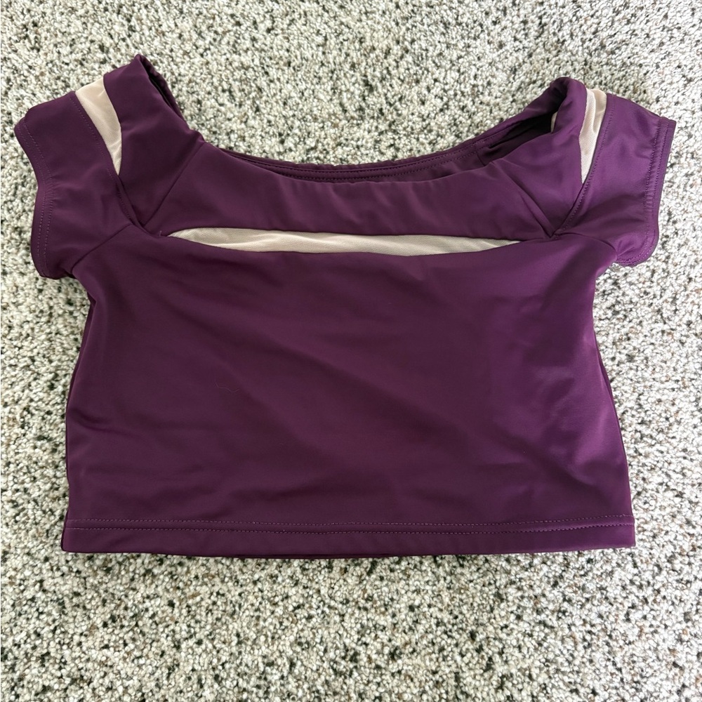 Balera Purple Crop Tank Top with Cap Sleeves and Cut Out